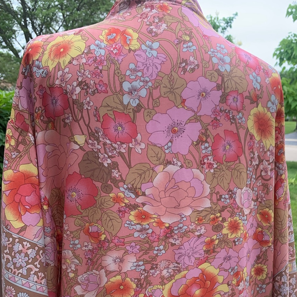 New Bohemian Floral Kimono Duster Jacket Robe Swim Cover Up - Picture 7 of 8